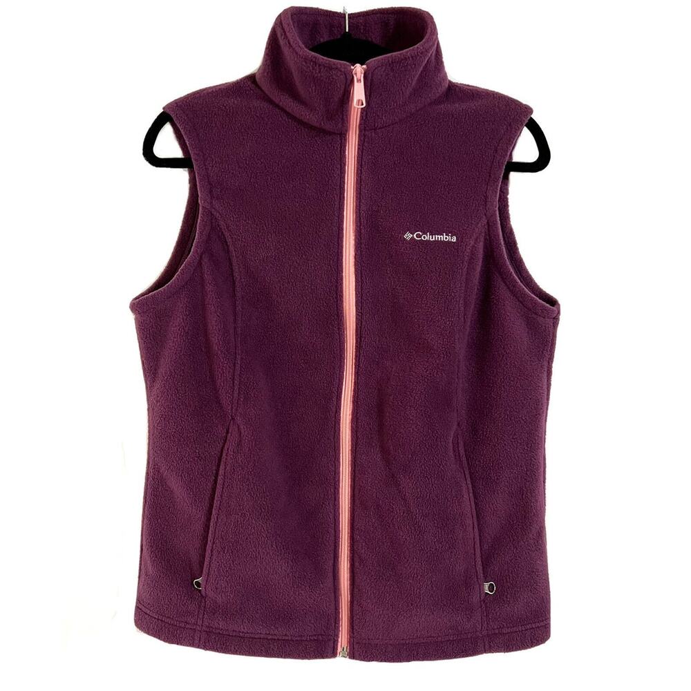 Columbia Women Fleece Vest Medium Sleeveless Full Zip Jacket Embroidered Logo